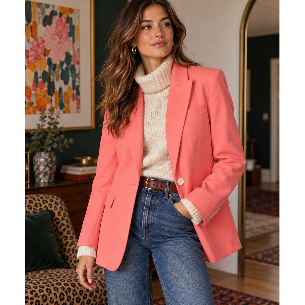 J.Crew Italian Stretch Wool Coral Pink Blazer Size 10 NWT Serotonin Core